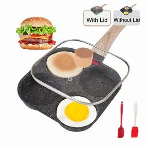 4-Hole Non-Stick Egg Fry Pan with Lid Set - All-in-One Breakfast Kit (Oil Brush + Spatula) | 5-Minute Breakfast Essential | Gas & Induction Compatible Multifunction Egg Frying Pan