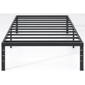 Metal Bed Frame, Double Bed Frame with Storage Space, Heavy Duty Sturdy Mattress Foundation, Easy Assembly, No Box Spring Needed, Black, 14inch , Double Bed