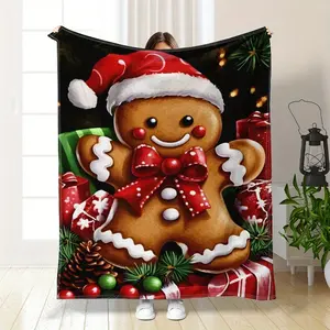 Gingerbread Christmas Blanket Cozy Fuzzy Plush Flannel Xmas Throw Sofa Bedroom Dorm Couch Office Outdoor Home Gift for Men Women Adults Teen Boys Girls