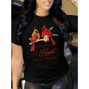 Cardinal Bird Memorial Quote Graphic Tee Unisex Top Vintage Style Short Sleeve Crewneck Casual Cute Soft Shirt For Everyday Streetwear Gift