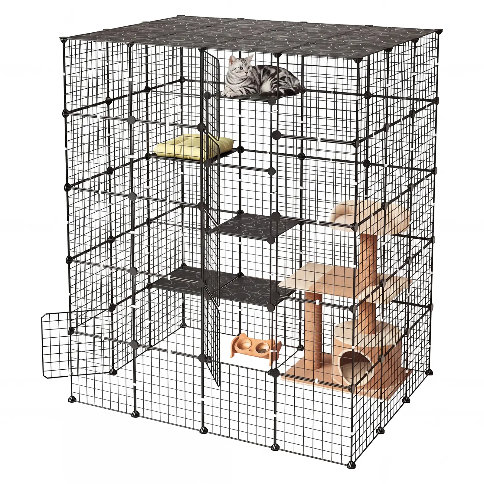 【SummerFinds】VEVOR Cat Cage 5-Tier 55"x40.98"x68.98" DIY Cat Playpen Indoor Enclosure, Detachable Metal Wire Kennel Crate with 5 Doors, Large Exercise Place Ideal for 2-3 Cats, Kittens and Small Animals, Black