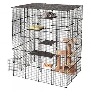 【DealsForYouDays】VEVOR Cat Cage 5-Tier 55"x40.98"x68.98" DIY Cat Playpen Indoor Enclosure, Detachable Metal Wire Kennel Crate with 5 Doors, Large Exercise Place Ideal for 2-3 Cats, Kittens and Small Animals, Black