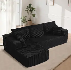 【2 Packing Shipping】106'' Cloud Sectional Couch with L-shape Chaise, Boneless Modular Sofa with Deep Seat, Modern Corduroy Couch for Living Room, No Assembly Required (Black Left Facing Chaise) Affordable