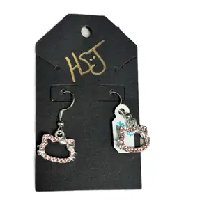 Kitty Hello Pink Earrings with Pink Color and Charm Detail, Featuring Kitty Design and Silver Accents