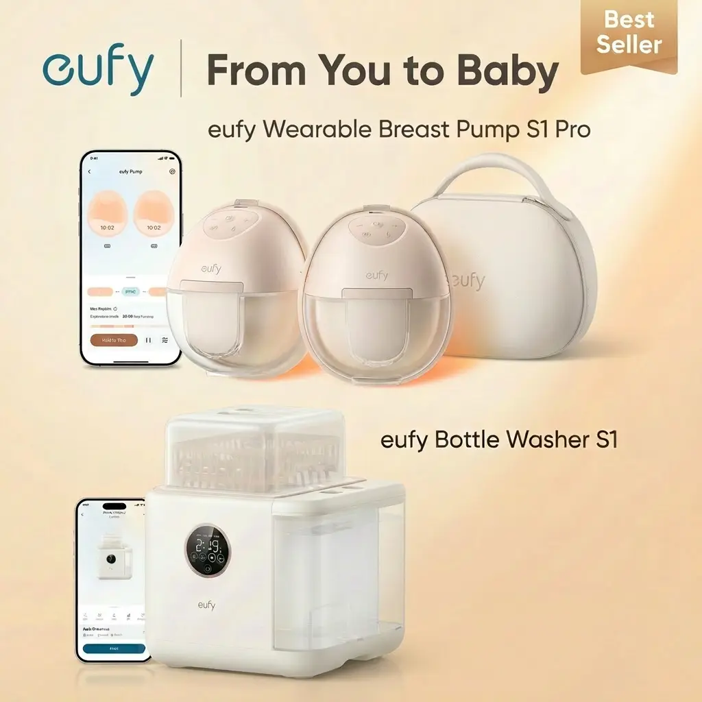 NEW eufy S1 Bottle Washer & S1 Pro Wearable Breast Pump, App-Controlled & Hands-Free, Complete Breastfeeding Care Set for New Moms