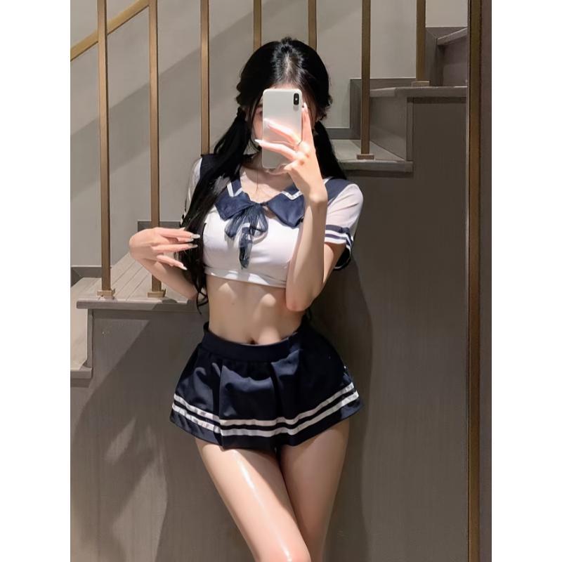 Passionate Hot Student Suit Uniform Temptation Sailor Suit on The Bed  Blue Fabric  Clothes Costumes Spandex Womenswear Comfort Polyester Fitted silicone bra letter print wireless bra sticky  push