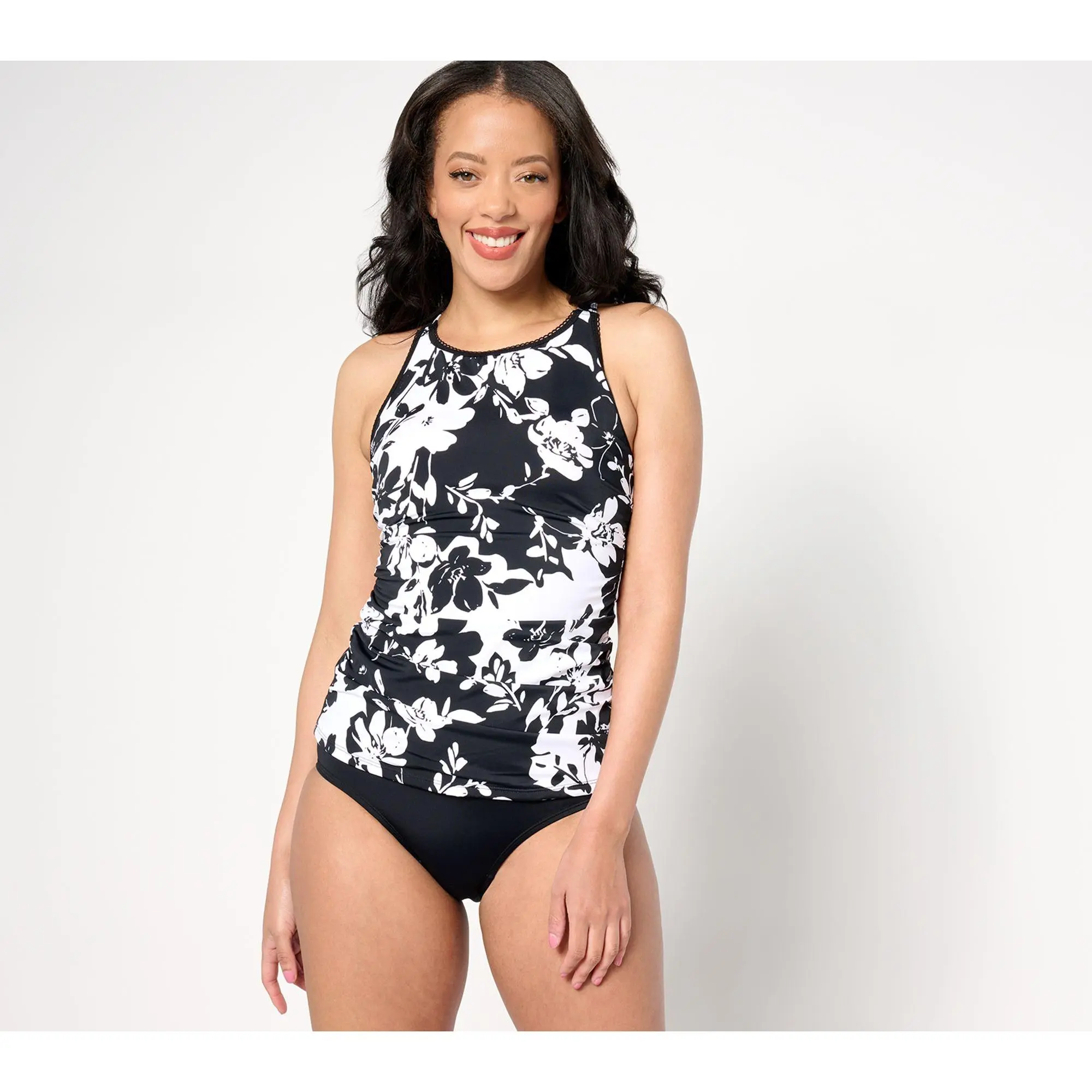 Susan Graver Soleil High Neck Tankini with Novelty Trim
