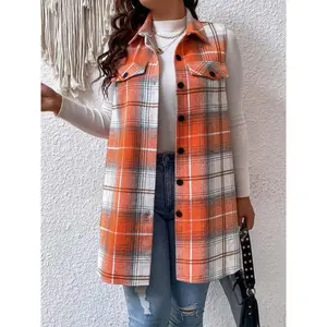 Large plaid print button-front pocket vest, casual sleeveless collared outerwear suitable for everyday wear, women’s clothing suitable for all seasons, high-quality breathable and soft fabric—essential women’s outerwear — fashion boots