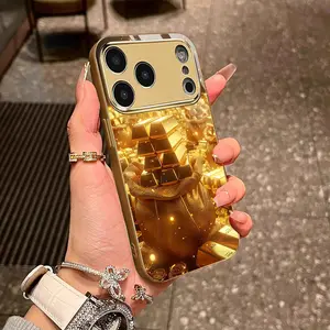 Crazy Gold Bar Money Bag Pattern Phone Case, Eat Big Rich Pattern Phone Case, Electroplated Glass Phone Case, Gold High-End Phone Case, High-End Luxury Phone Case, Suitable for iPhone 17/16/15/14/13/12/11