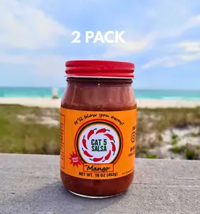 CAT 5 SALSA Mango Flavor Dip Sauce Sweet Heat 16 oz 2 Pack Made in USA Gourmet Recipe