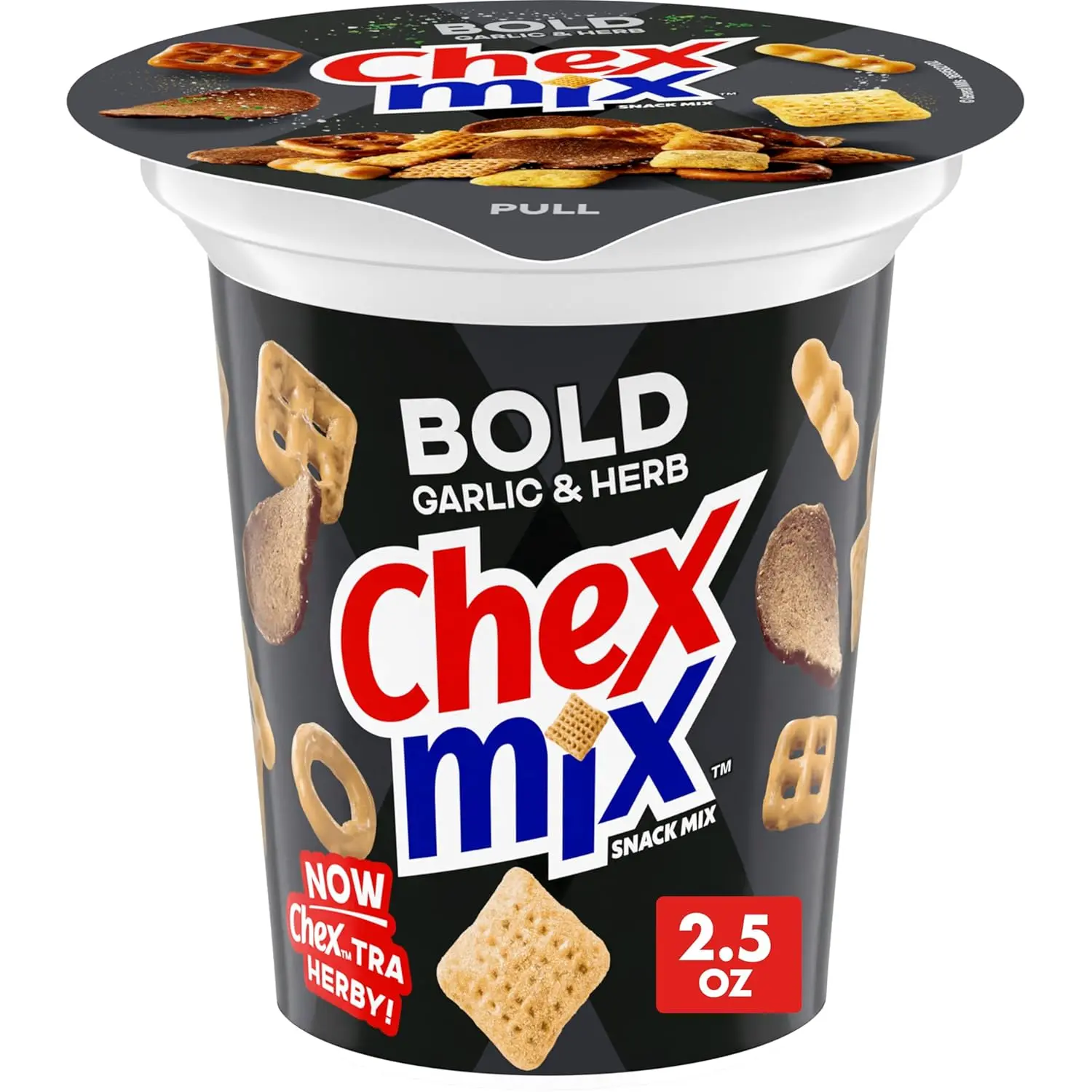 Chex Mix Bold Garlic and Herb Crisps, 2.5 oz Single-Serve Cup, Suitable for Snack Ideas, Party Treats, Gym Fuel, Party Snacks, Oregano, General Mills