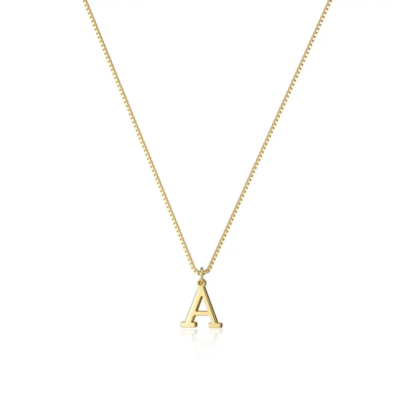 TEWIKY 14K Gold-Plated Box Chain Letter Necklace - Perfect Gift for Mother's Day, Elegant & Durable Finish, Classic Look, Personal Touch Pendant