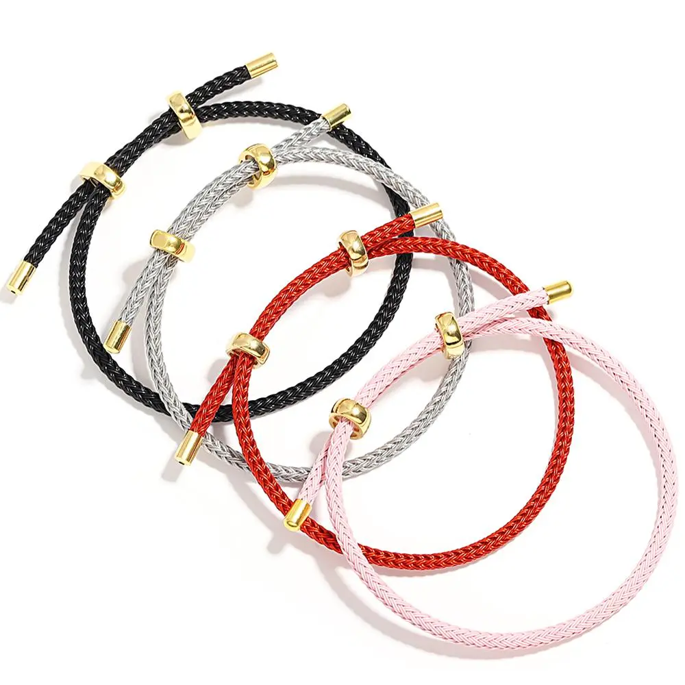 FASHION4U - AENSOA Stainless Steel Bracelet for Women Men Adjustable Buckle Couple Red Thread String Rope Handwoven Bracelet Unisex Jewelry