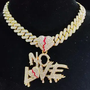 Cuban Chain Hip Hop Loveless Pendant Necklace - Gold with Red Accents, Suitable for Christmas, Halloween, and Birthday Gifts for Friends and Family