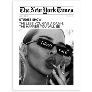 Vintage Black and White Newspaper Wall Art Trendy The New York Times Poster Funky I Don't Care Posters Room Aesthetic Prints ,Gift for Home  Bedroom Living Room  Corridor Bathroom Hotel Bar Coffee Shop Wall Decoration,