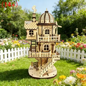 3D Wooden Treehouse Puzzle Model, Multi-Layer Dome Building Toy with Balcony and Stairs, DIY Craft Kit, Christmas & Halloween Gift