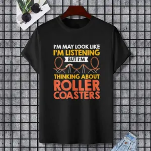Roller Coaster Costume Amusement Ride Adventure Lover T-Shirt, 100% Cotton, Single Side Printed, Black Short Sleeve T-shirt, Gift for Family Friends, S-XXXL, 1 pc, Fabric Weight 180g