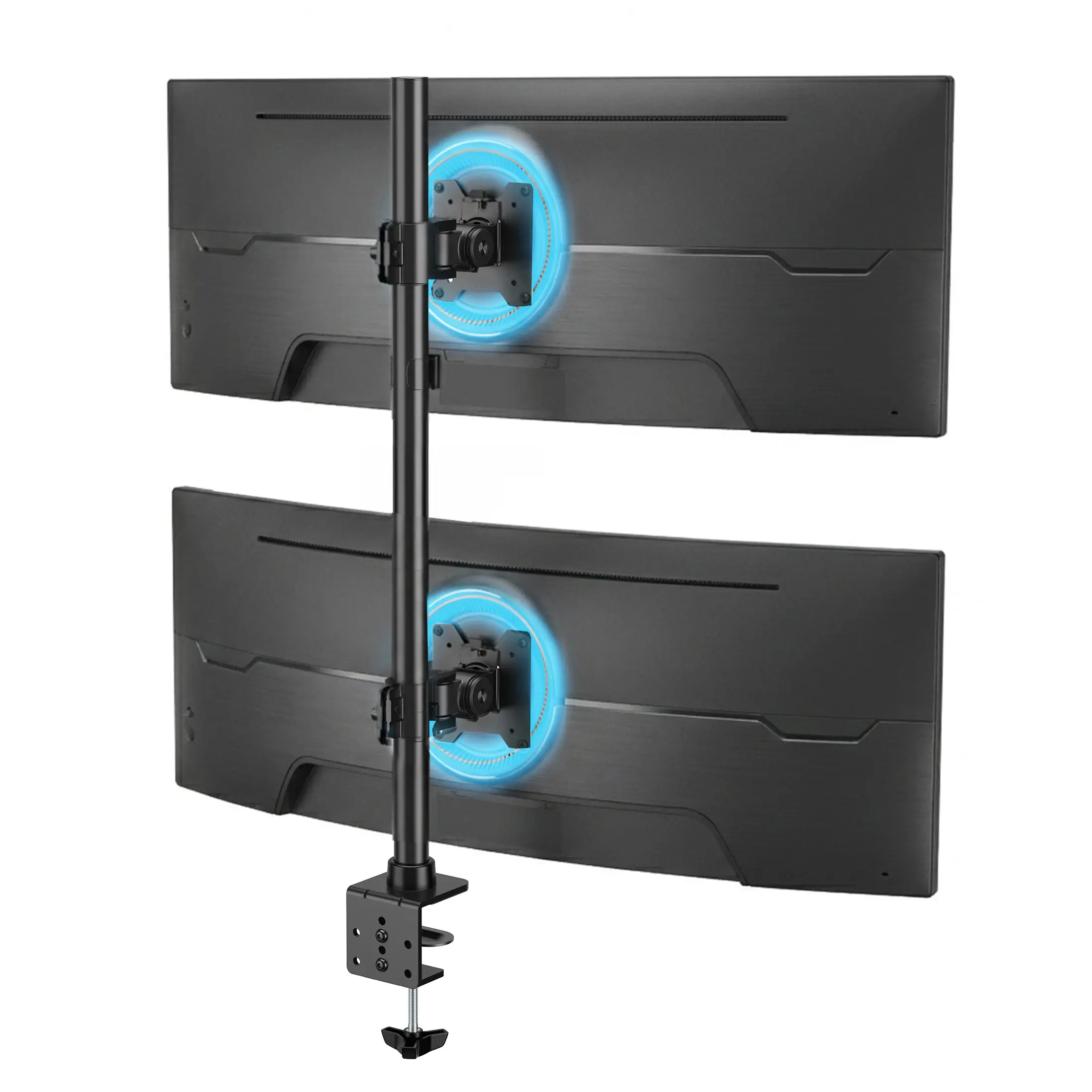Mount-It! Clamp/Grommet Vertical Stacking Dual Monitor Mount for 17"-49" Ultrawide Screens, Heavy-Duty Office Commercial Furniture Stand, 44 lbs Each, VESA 75x75/100x100
