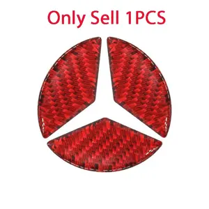 1PCS Red/Black Car Interior Car Steering Wheel Logo Carbon Fiber Sticker Protective Decoration For Mercedes Benz AMG A/B/C/E/S Class W204 W205 W203 W206 W211 W212 W213 W201 W210 W220 W221 W222 W223 W251 GLC GLK CLA