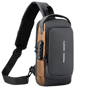 Sling Bag for Men Anti-theft USB Crossbody Shoulder Backpack Purse Waterproof PU Leather Chest Bag Travel Daily Use