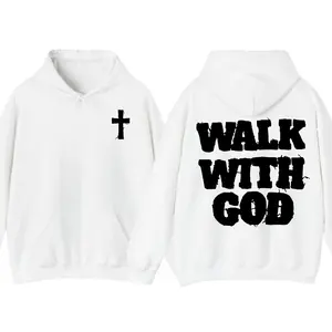 Christian Walk With God T-Shirt, Hoodie – Letter Graphic Tee, 100% Cotton, Trendy T-Shirts for Men & Women, Easter Day Gift, Casual Streetwear Hoodies