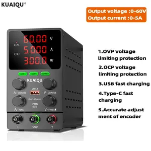 Kuaiqu Sps605s Adjustable Switching Dc Power Supply, 3.3v 3.7v 5v 12v 9V 24V 48V 60V Output, USB & Type-C Fast Charging, 4-Digit LCD Display, Smart Home Repair Tool