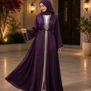 Women's 2-Piece Open Abaya, Dubai Luxury Modest Style Loose Fit Muslim Fashion, Elegant Traditional Women's Clothes for Islamic Wear