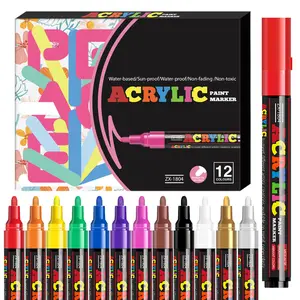12 Color Vibrant Acrylic Markers Set, Quick Dry Gradient Pens, Ideal for Rock Painting, Paper, Skateboard Decor, School Supplies