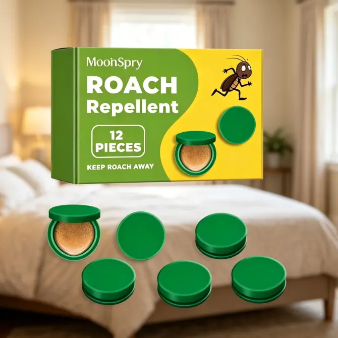 MoonSpry Roach Repellent Discs 12 Pieces Natural Plant Formula Cockroach Deterrent Pods, Long Lasting Indoor Bug Repeller Safe for Kids & Pets, Ideal for Living Room Kitchen Closet Bedroom Balcony Household Pest Prevention