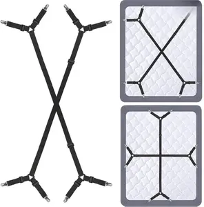 Bed Sheet Holder Straps - Adjustable Elastic Grippers for Fitted & Flat Sheets, Nickel Plated Clamps, 2Pcs Set, Black, Multi-Purpose Bed Sheet Fasteners