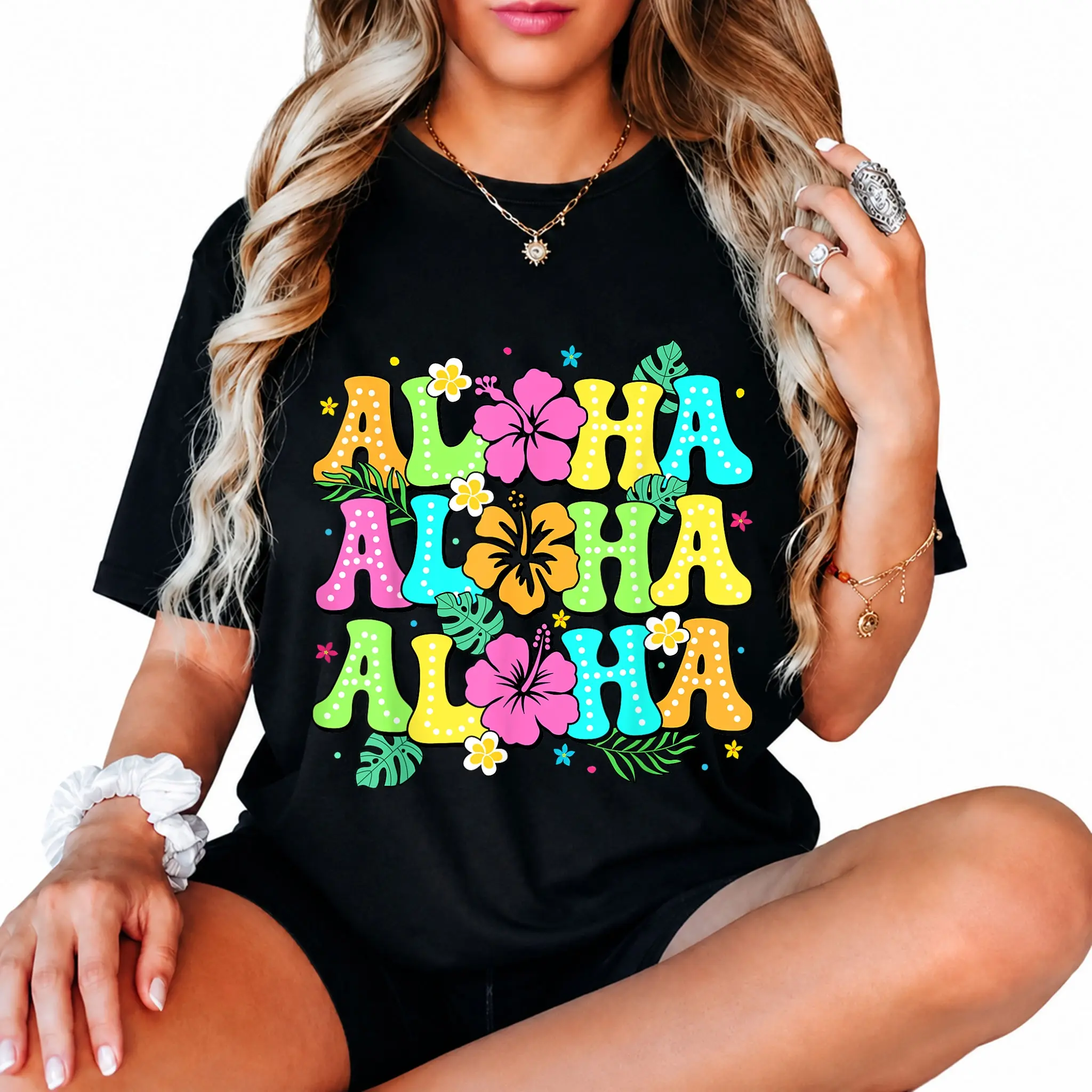 100% Cotton Unisex Hawaiian Aloha Tropical Luau Costume Party Hawaii Island T-Shirt