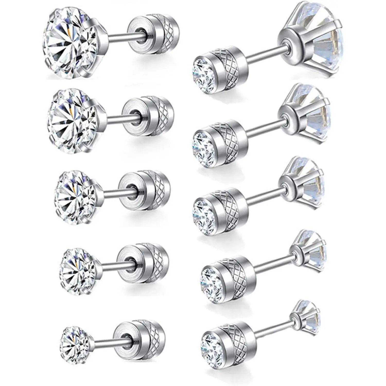 Dainty 8 Pairs Surgical Stainless Steel Earrings  Plated Hoop Earrings,Diamond CZ Stud Earrings Women Men Lightweight Hypoallergenic Earrings Sets for Multiple Piercing,Suitable for Cartilage,Helix,Lobe,First Hole,Second Hole,Third Hole