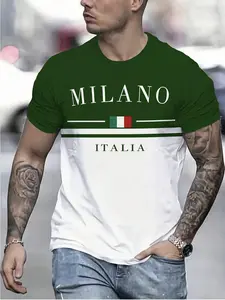 Men's Summer Top Lheurystic 3D Digital Print Classic T-Shirt, Milano Italia Pattern, Casual Sport Breathable Round Neck Short Sleeve, 100% Polyester