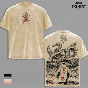 Minato Namikaze - NRT Anime Graphic Tee Vintage Washed Shirt Unisex Streetwear Fourth Hokage Anime Shirt Kurama Nine Tails Tee Naruto Anime Clothing Gift for Anime Lovers Fans VF1