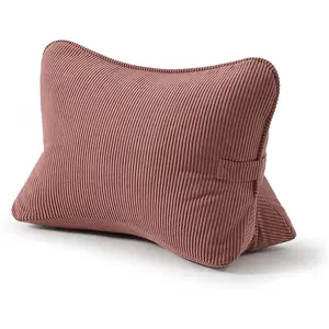 Pat. Pend. Corduroy  Pillow for Sitting Up & Reading,  Triangle  Support Cushion for Sofa, Armchair & Bed, Removable Cover, Brick Brown