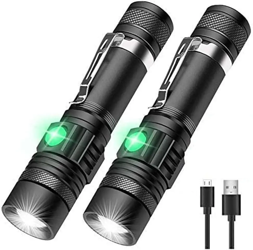 Hoxida LED Tactical Flashlight Rechargeable, IPX6 Waterproof Flashlight, 2000lm, Super Bright LED, Zoomable, Pocket-Size Small LED Flashlight for Hiking, Camping, Emergency