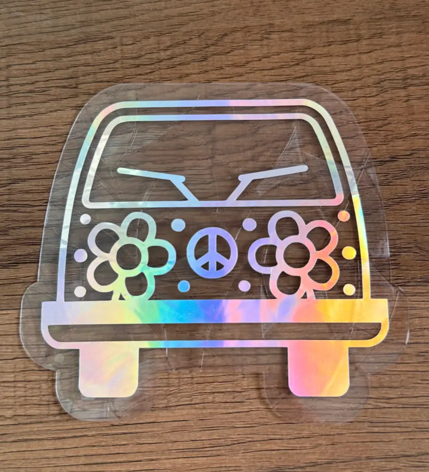 Retro Flower Van Rainbow Window Cling | Hippie Bus Prism Window Sticker | Boho Window Decal
