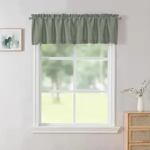 Uptown Sage Green Valance for Window, Faux Silk Room Darkening Slub Fabric Small Valance for Farmhouse Bedroom Bathroom Small Windows Toppers Windows, 60Wx14L Inch