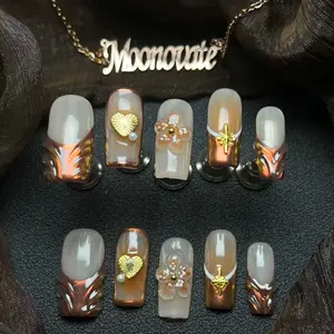 Moonovate - CHESTNUT 10pcs Handmade Press On Nails Square Nails REUSABLE 3D Gel Fake Nails Acrylic Press On Nails										
