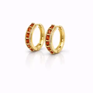 14K Gold Plated Hoop Earrings / Huggie Hoops – Multicolor Stone Earrings, Elegant Small Hoop Earrings
