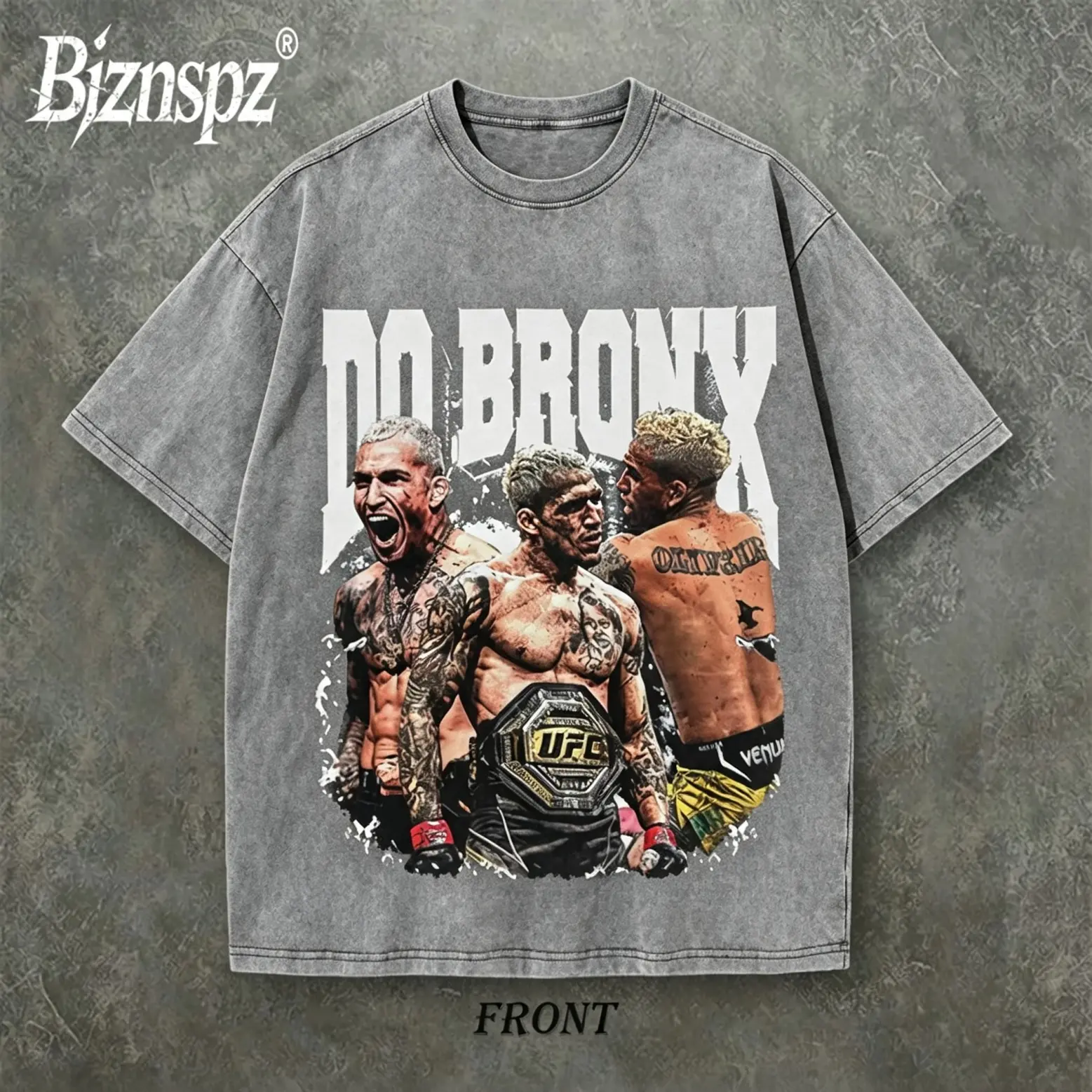 Menswear Vintage Charles Oliveira UFC Retro Graphic Tee - Do Bronx MMA Legend Heavyweight Washed Oversized Cotton Shortleeve T-Shirt, Stylish Sports Casual Men's Top