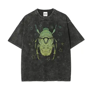 Green Scarab Beetle Oversize Unisex Washed T-Shirt for Women and Men's Unisex Fit Batik Cotton Oversize Streetwear Menswear  Super Soft Pre-Shrunk