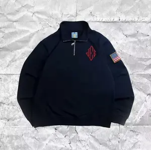 Big Jeff Navy Blue & Red Embroidered Quarter zip fleece jacket with USA Sleeve patch
