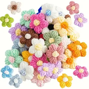 Hand-Knitted Mini Puff Flowers, 30pcs About 4cm Cute Colorful Artificial Decor for DIY Hair Clips, Hats, Bags, Shoes, Brooches, Gift Bouquets and Home Craft Accessories, Perfect for Parties and Valentine's Day Gifts