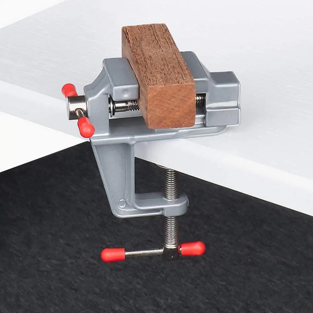 Lightweight Cast Aluminum Mini Table Clamp Bench Vice - Portable Screw Vise with Firm Grip for Garage, DIY Mold Craft Repair, Wooden Block Grinding, Beading & Jewelry Making Work Bench (10.5*10.5*4.5cm)