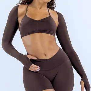 Seamless Long Sleeve Yoga Tops for Women, Backless Fitness Shawl Workout Shirts#yogawear#fitnessapparel#workoutclothing#activewear#gymwear
