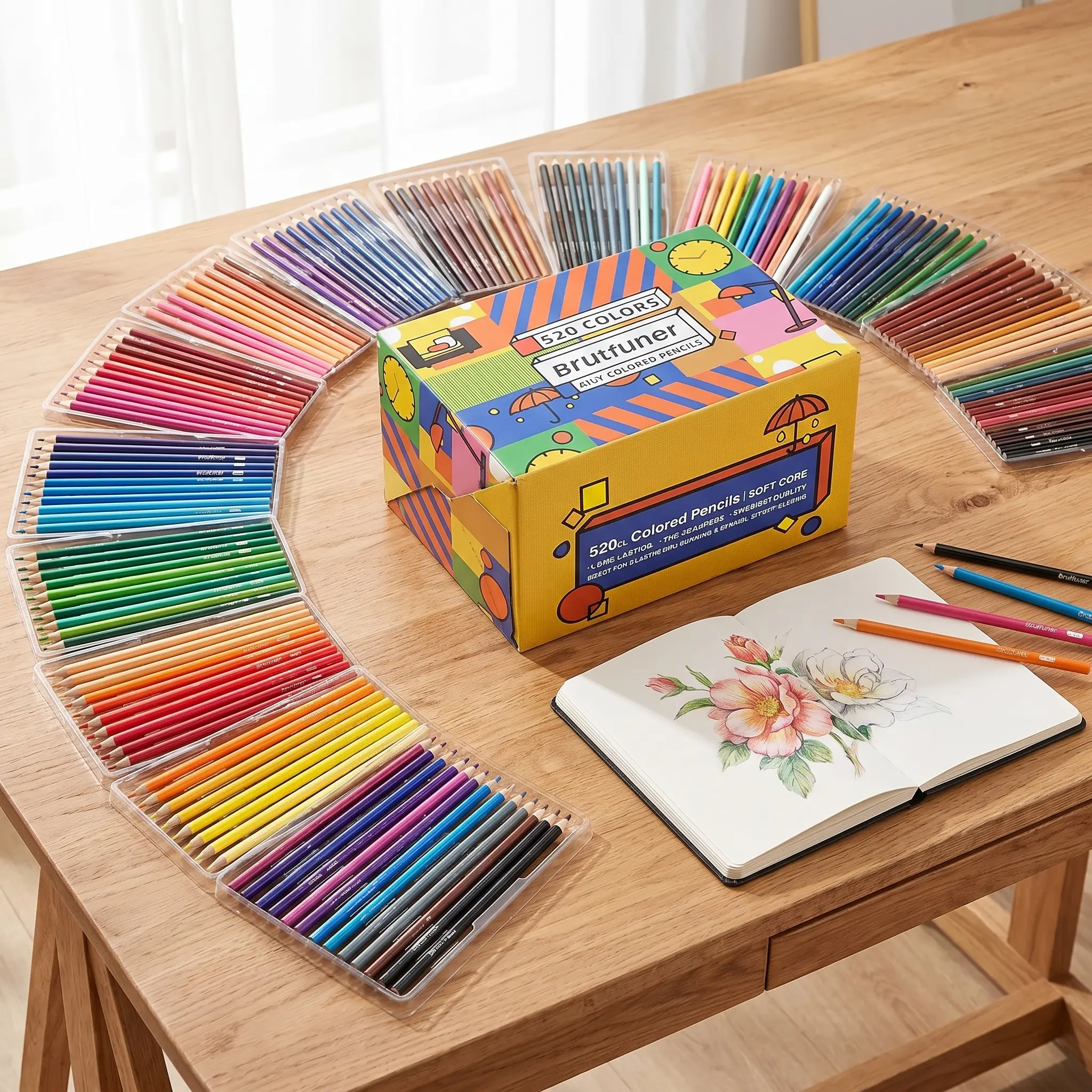 520 Colors Round Wooden Handle Artist Painting Drawing Sketch Art Design Supplies