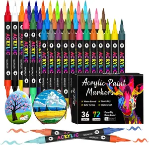 96 Vibrant Colors Acrylic Paint Markers 48 Pack Dual Tips for Rock Painting Canvas Wood Glass Ceramic Fabric Plastic Egg Scrapbook Soft Brush Tips High-Quality Ink