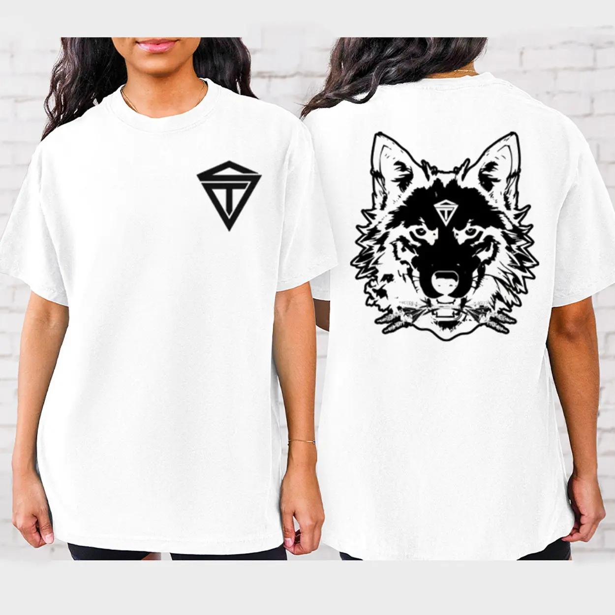 🐺 🖤 Sleep Theory Wolf 2 Sided Graphic Tee Pure Cotton Fabric Casual Street Style Crew Neck Short Sleeve T-Shirt Tops Trendy for Women for Men