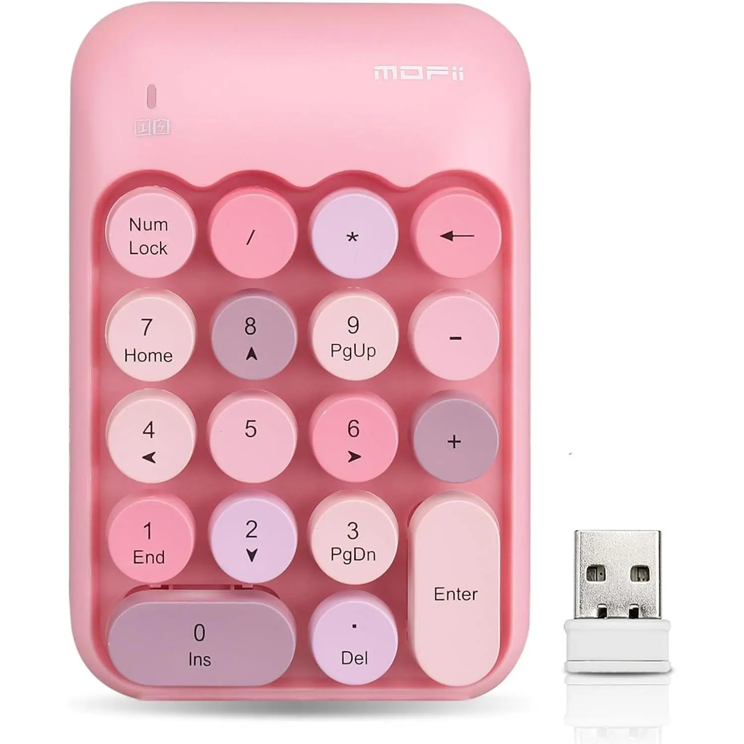 2.4G USB Receiver Digital Numeric Keypad with 18-Color Stylish & Colorful Cute Round Keycaps, Lightweight ABS Material, Directional Signal Transmission, Alkaline Power, Manufacturer Warranty for PC/Laptop Financial Accounting Use
